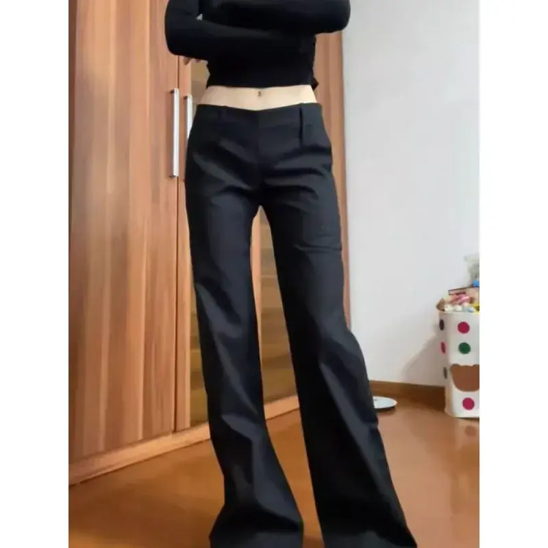 Elegant Tailored Wide Leg Pants Women's Spring Autumn High Waist Straight Cut Trousers Micro Flared Suit Fabric Floor Length