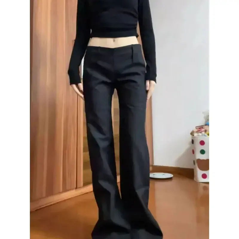 Elegant Tailored Wide Leg Pants Women's Spring Autumn High Waist Straight Cut Trousers Micro Flared Suit Fabric Floor Length