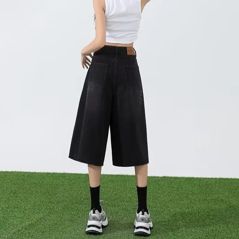 American Retro Light Blue Denim Seven-Foot Women's Summer Loose Wide Leg Five-Foot Straight Short Pants Straight Shorts