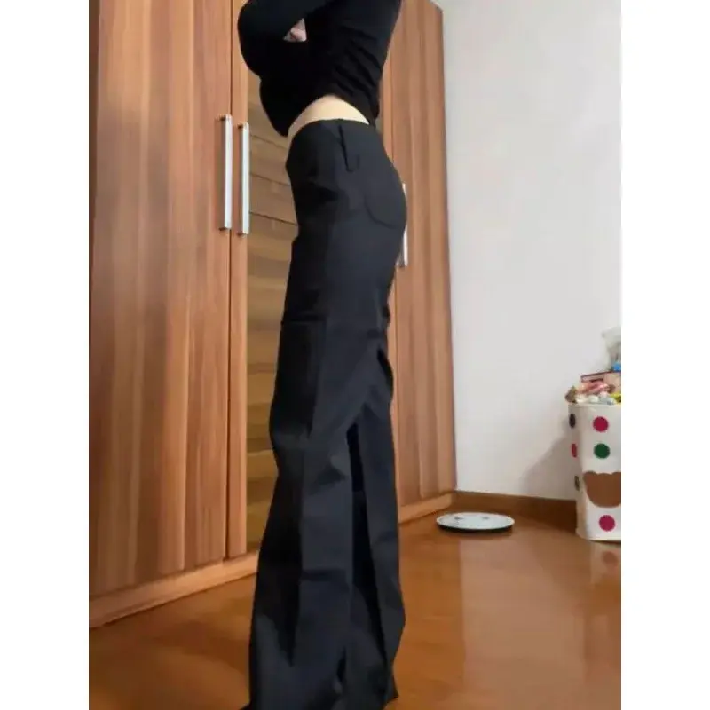 Elegant Tailored Wide Leg Pants Women's Spring Autumn High Waist Straight Cut Trousers Micro Flared Suit Fabric Floor Length