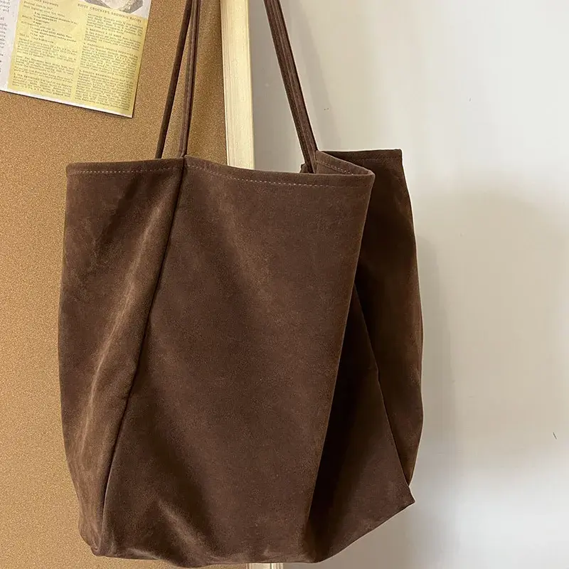 Autumn/Winter Large Capacity Chamois Leather Idle Style Single Shoulder Bag Artistic Student Versatile Handbag Large Shopping Ba