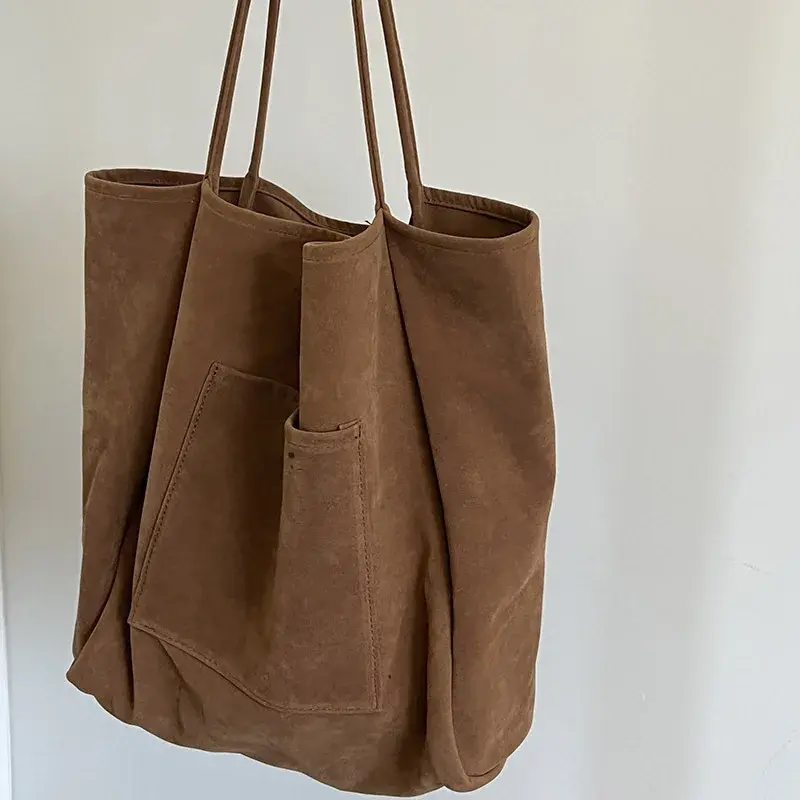 Autumn/Winter Large Capacity Chamois Leather Idle Style Single Shoulder Bag Artistic Student Versatile Handbag Large Shopping Ba