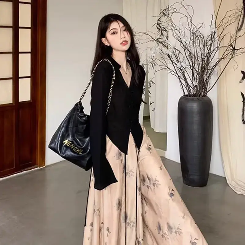 New Chinese Style Long Sleeve Shirt Women's Clothing Summer Cool Zen Atmosphere Top Outerwear Polyester Fiber Bell Sleeve Stand