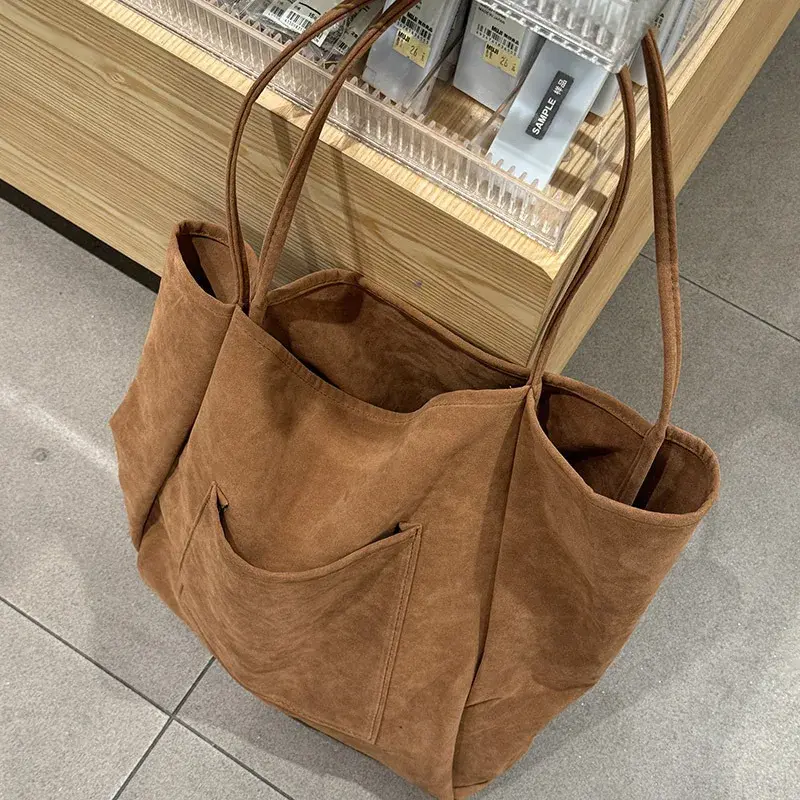 Autumn/Winter Large Capacity Chamois Leather Idle Style Single Shoulder Bag Artistic Student Versatile Handbag Large Shopping Ba