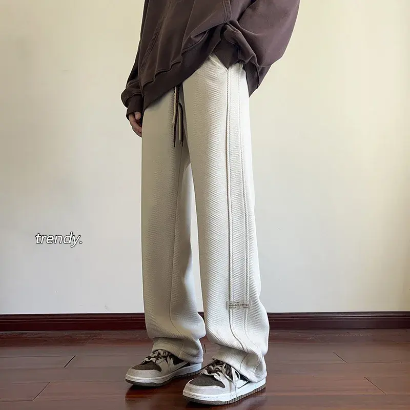 Japanese Style Oversize White Pants Men's Casual Loose Fit Bell Bottoms Dragged Casual Trousers American Style Vintage Fashion