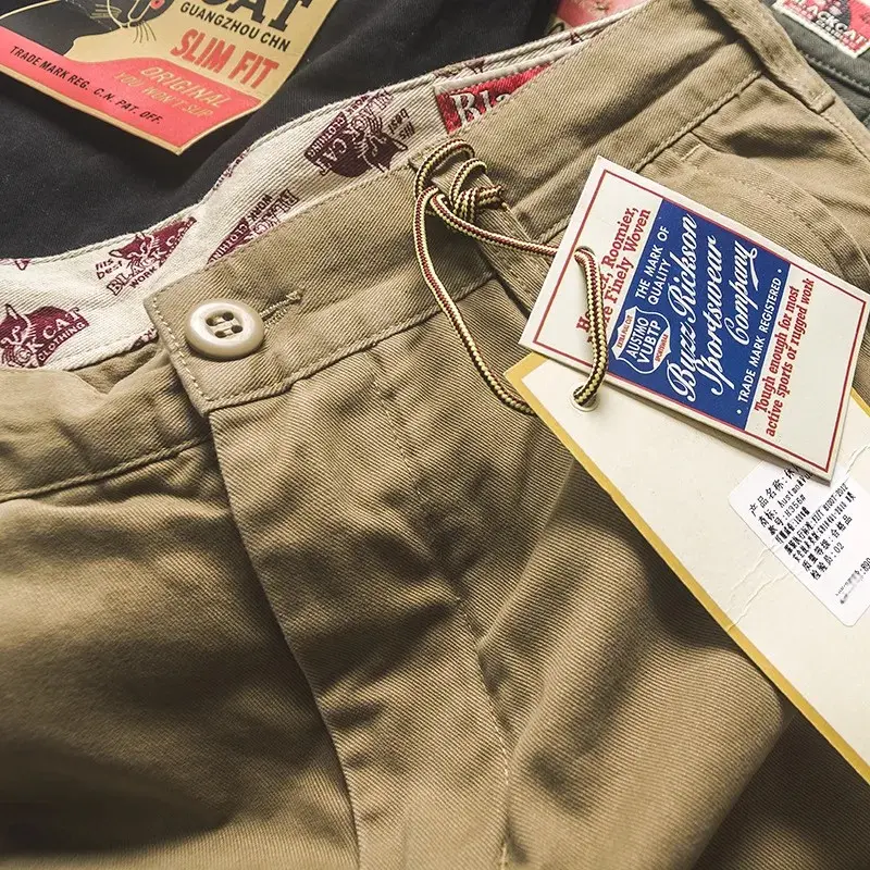 Vintage Straight-Leg Casual Pants Men's Heavy Cotton Washingtwill Casual Beanies Japanese Style Comfortable Loose Fit Trousers
