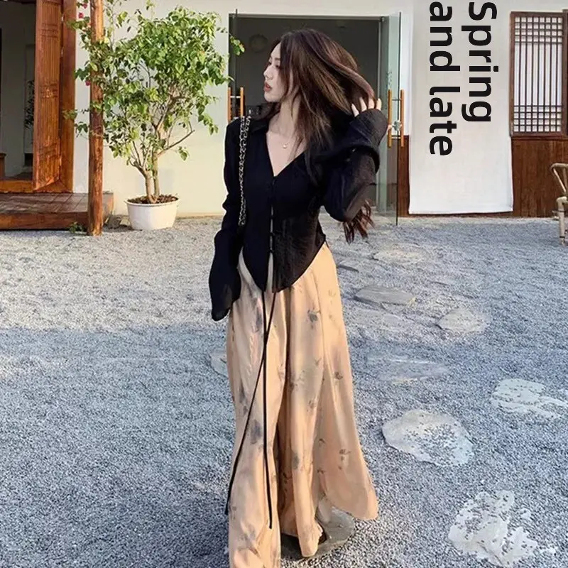 New Chinese Style Long Sleeve Shirt Women's Clothing Summer Cool Zen Atmosphere Top Outerwear Polyester Fiber Bell Sleeve Stand