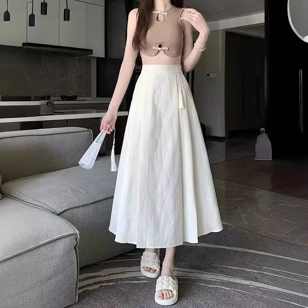 2024 Summer New Chinese Style High-waisted Jacquard Skirt Elastic Waist Elegant Slimming Pleated Skirt Fashionable Version