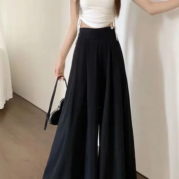 High Waist Wide Leg Pants Skirt Women's Spring Summer Thin Pleated Suit Pants Drapey Slimming Casual Style Trendy