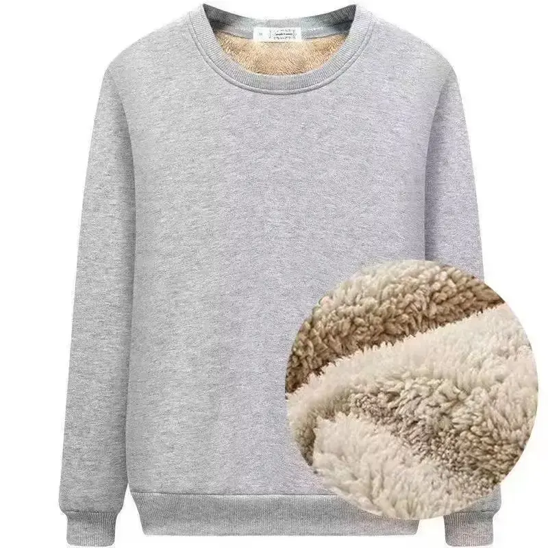 Autumn Winter Fleece-Lined Thickened Men's Sweatshirt Wool Round Neck Black Base Lose-Fit Warm Bra Men's Top