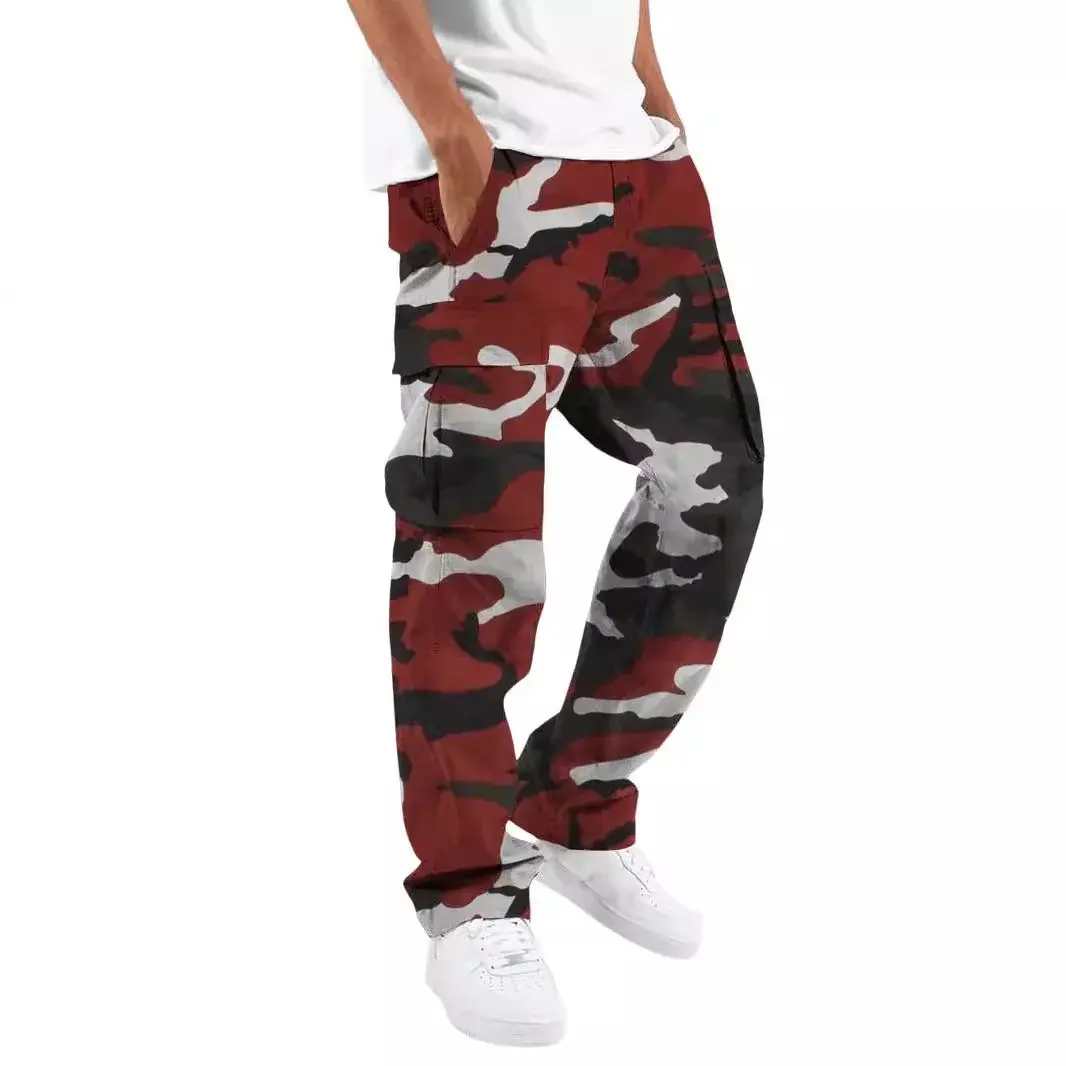 2024 New Men's Camouflage Cargo Pants Unique Outdoor Sweatpants Drawstring Pocket Casual Pants Fashionable Men's Trousers