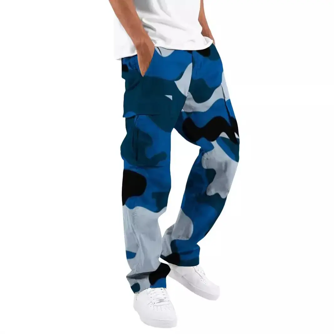 2024 New Men's Camouflage Cargo Pants Unique Outdoor Sweatpants Drawstring Pocket Casual Pants Fashionable Men's Trousers