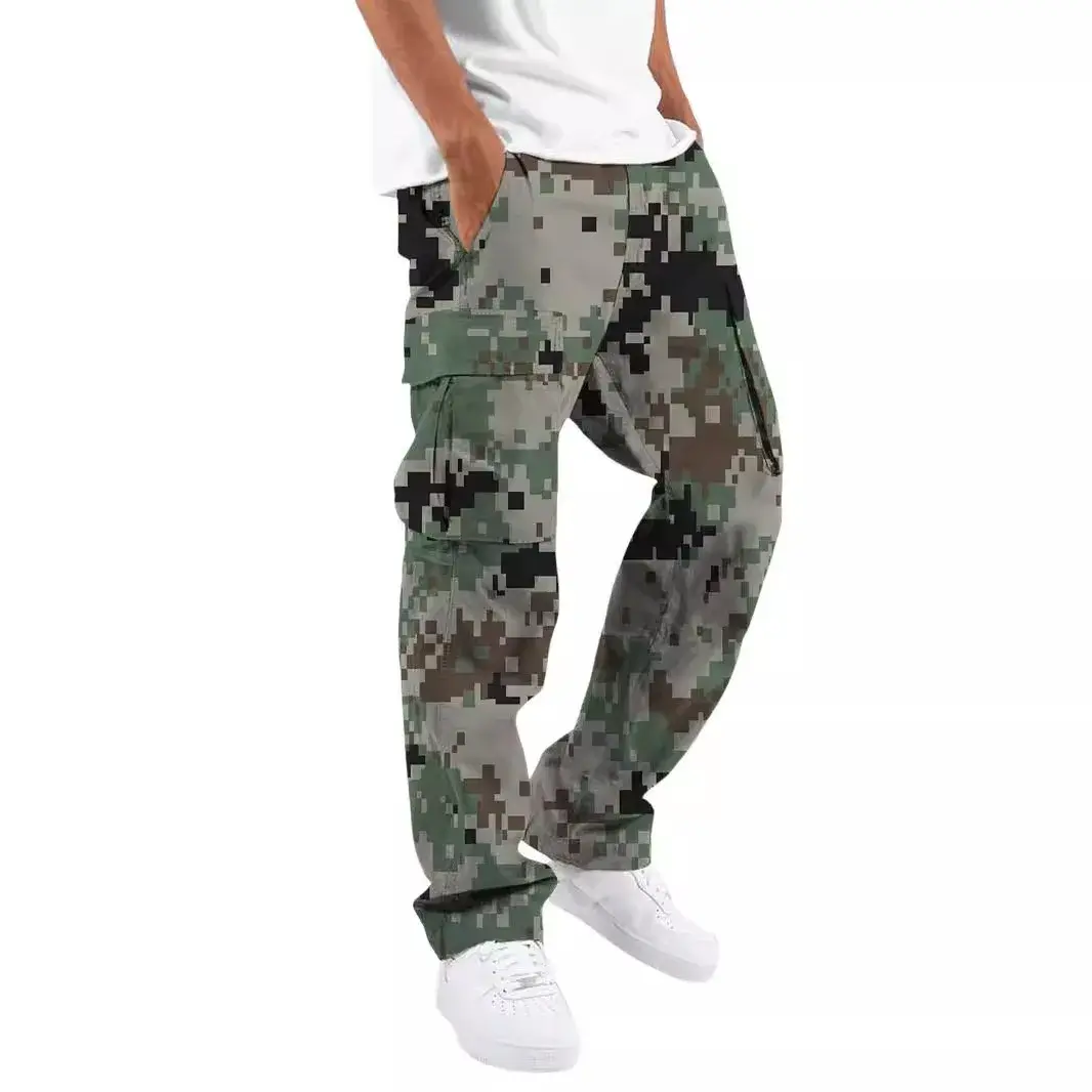 2024 New Men's Camouflage Cargo Pants Unique Outdoor Sweatpants Drawstring Pocket Casual Pants Fashionable Men's Trousers