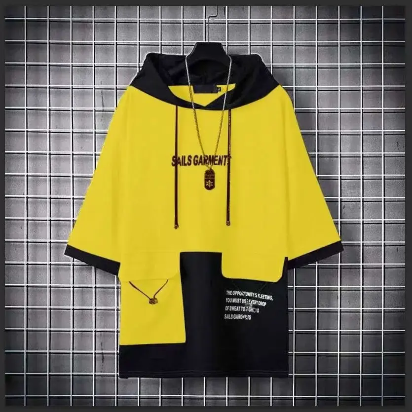 Summer Unisex Short Sleeve Hooded T-shirts Trendy Japanese Style Student Casual Clothes For Men Women