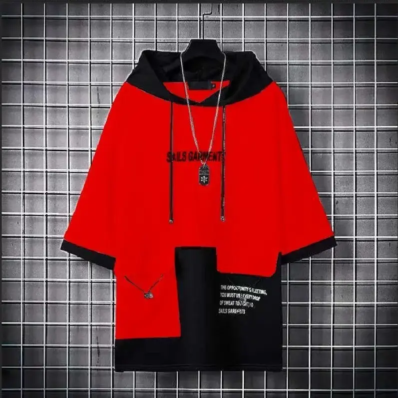 Summer Unisex Short Sleeve Hooded T-shirts Trendy Japanese Style Student Casual Clothes For Men Women