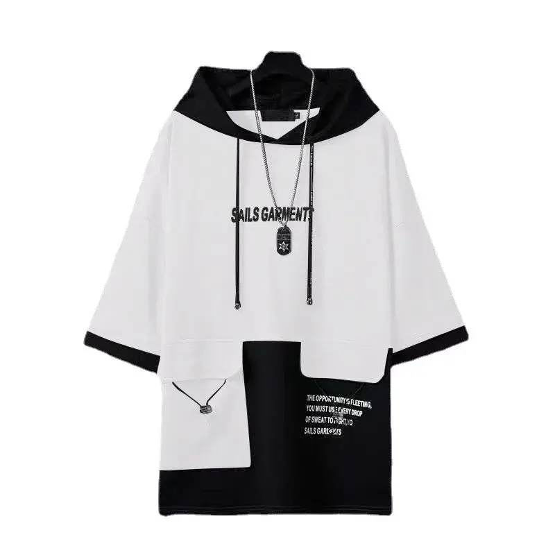 Summer Unisex Short Sleeve Hooded T-shirts Trendy Japanese Style Student Casual Clothes For Men Women