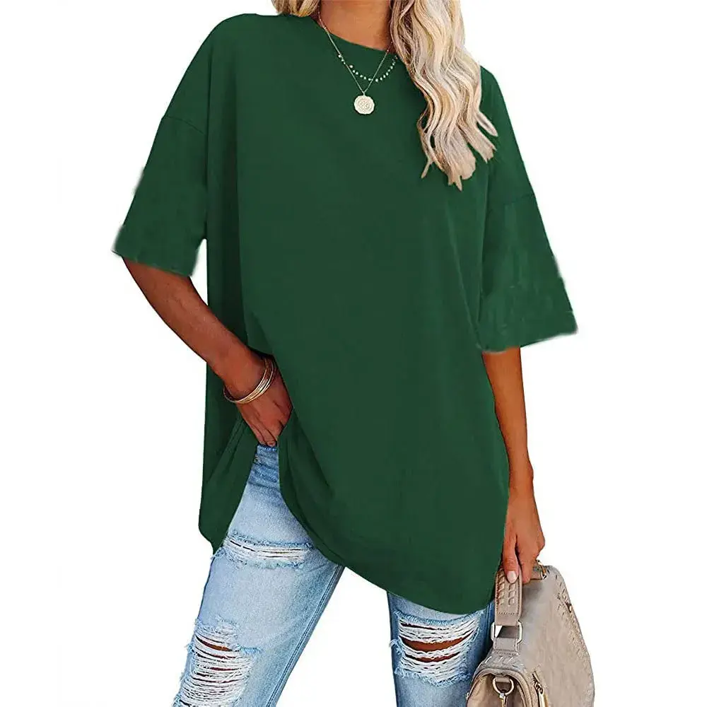 Fashionable Pure Cotton Casual T-Shirt For Women Loose Fit Short Sleeves Solid Color Round Neck Top Summer Amazon Style