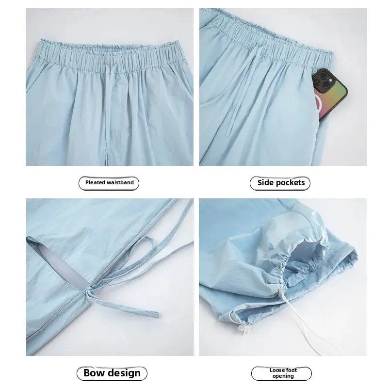 Women's Ripped Work Trousers Summer Thin Casual Straight Leg Wide American Quick Dry Ice Silk Sports Long Pants