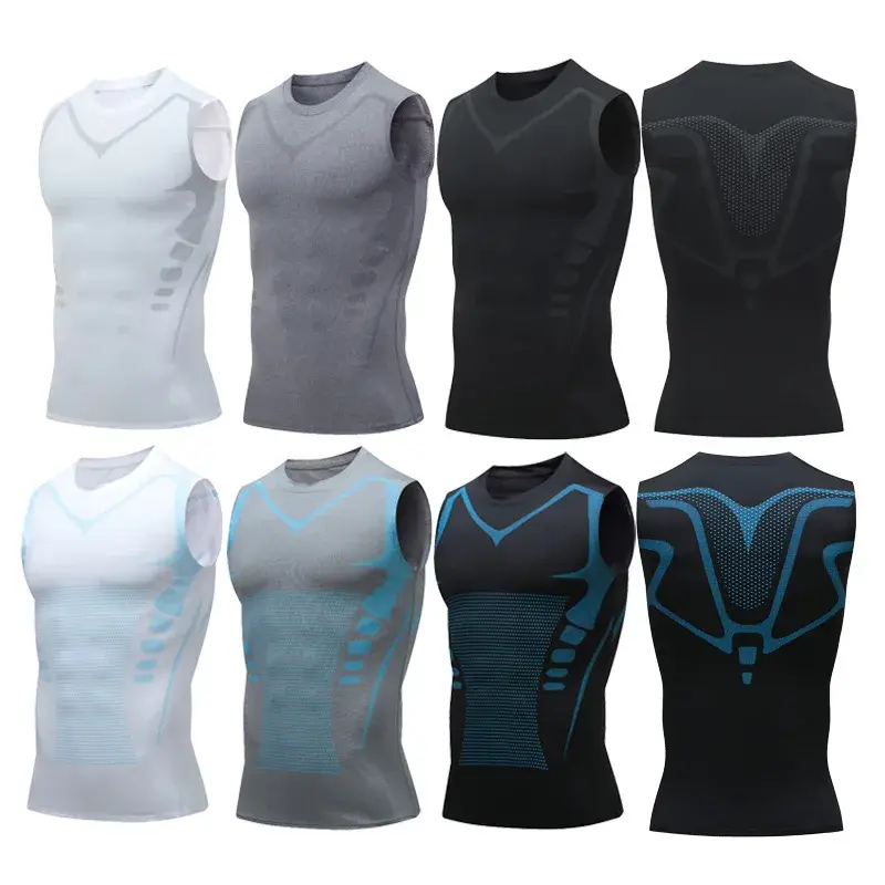 Men's Sporty Basketball Tight Fit Vest Summer Fitness Absorbent Quick Dry Running Two-Piece Set Sleeveless Elastic Training Vest