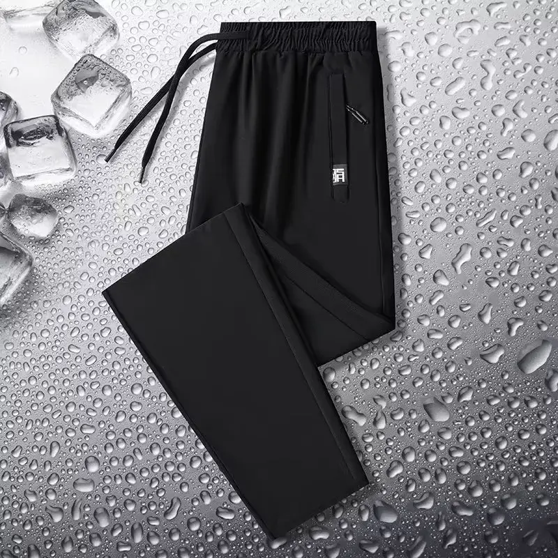 New Summer Ice Silk Quick Dry Thin Sports Straight-Leg Pants For Men Trendy Versatile Casual Plus Size Bundle Foot Pants