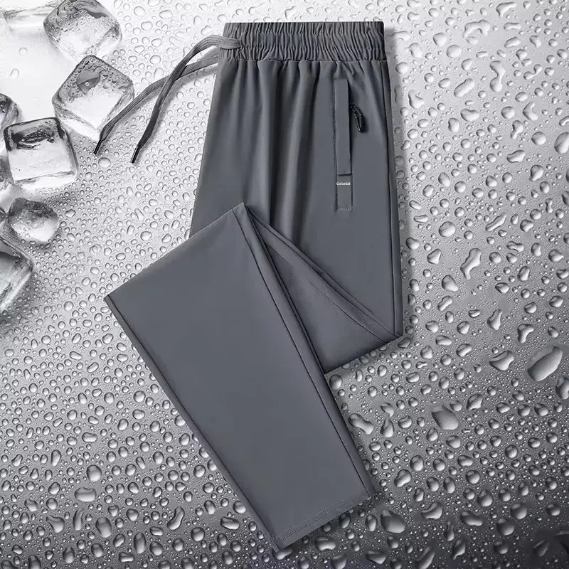 New Summer Ice Silk Quick Dry Thin Sports Straight-Leg Pants For Men Trendy Versatile Casual Plus Size Bundle Foot Pants