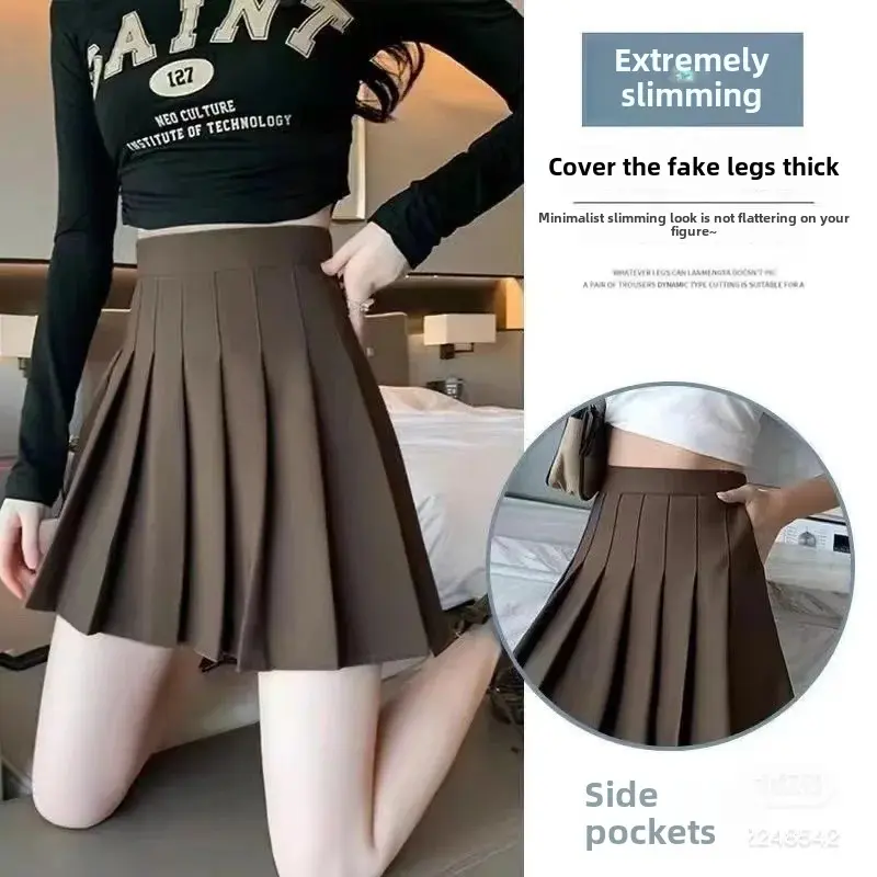 Summer High Waist A- Line Mini Skirt Women's Pocket Design Elastic Waist Pleated Skirt Slimming Effect New Hot Sale Of The Seaso
