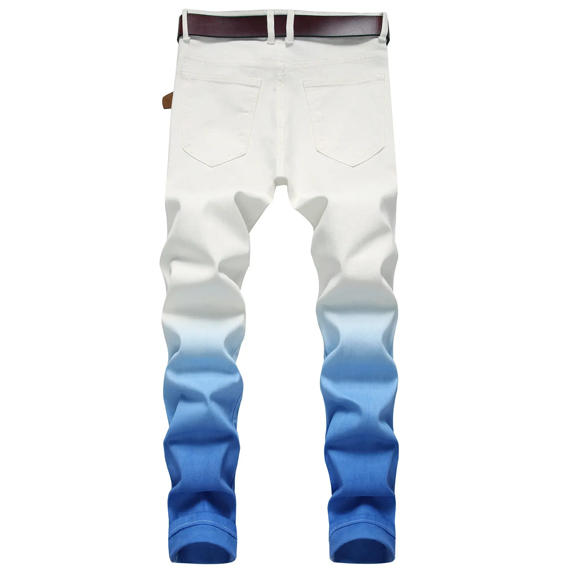 Original European And American Fast Selling High Street Streetwear Unique Fashionable Stretchable Slim Fit Jeans Blue Wash Denim