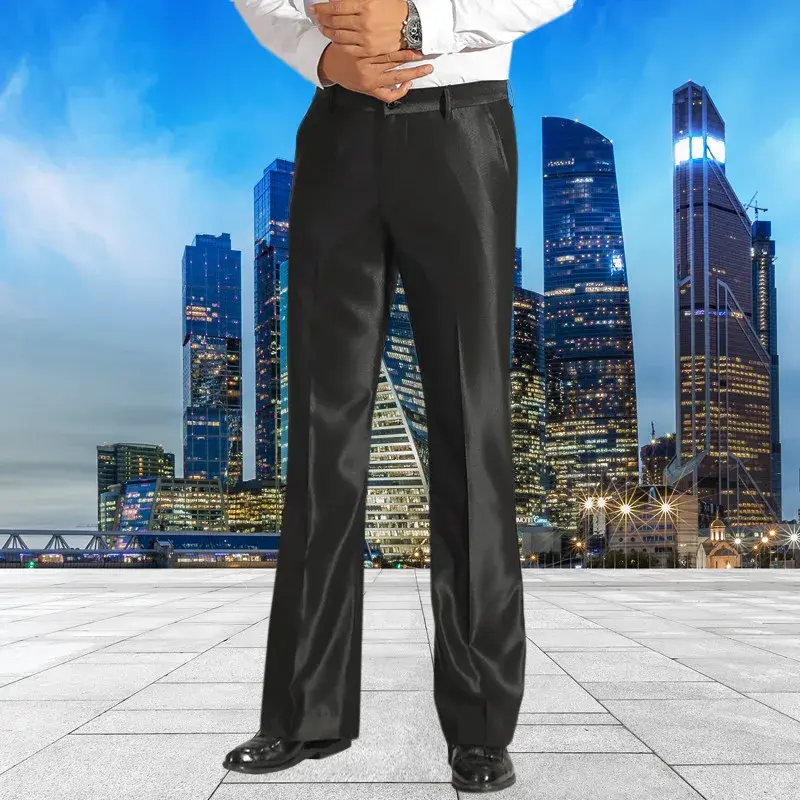 2024 Spring Summer New Men's Bright Silk Lightweight Trousers Large Size Casual Bell Bottoms Flared Style For Fashion