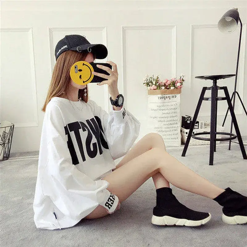 Plus Size Loose Fit Long Sleeve Sweatshirt Women's Jacket Polyester Crew Neck T-Shirt Origin China For Students Fashion