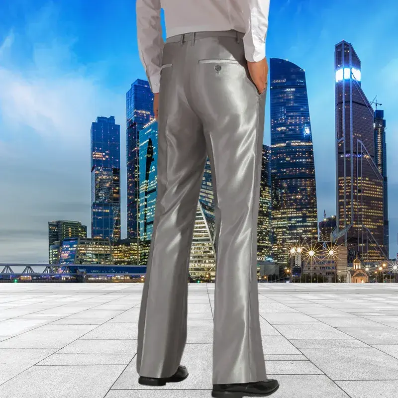 2024 Spring Summer New Men's Bright Silk Lightweight Trousers Large Size Casual Bell Bottoms Flared Style For Fashion