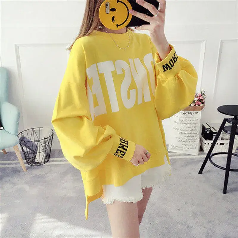 Plus Size Loose Fit Long Sleeve Sweatshirt Women's Jacket Polyester Crew Neck T-Shirt Origin China For Students Fashion