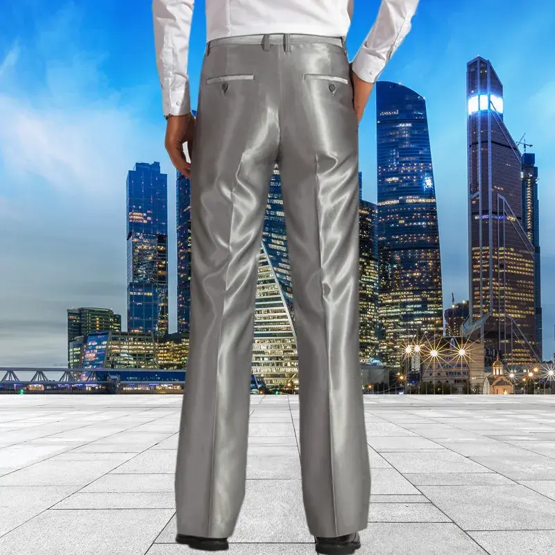 2024 Spring Summer New Men's Bright Silk Lightweight Trousers Large Size Casual Bell Bottoms Flared Style For Fashion