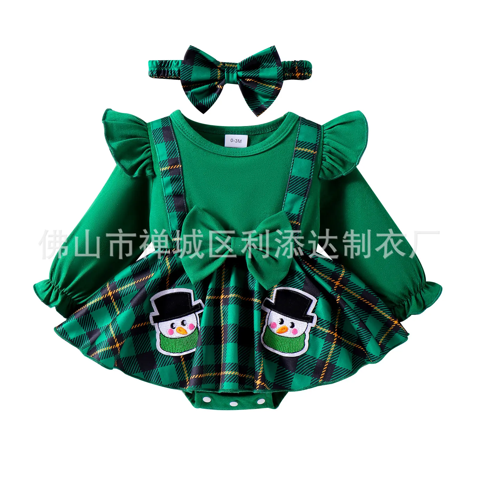 2024 Autumn New Baby Infant Romper Solid Color Christmas Haryu Kaban Open Arch Plaid Skirt Ribbon + Hat Cotton Material