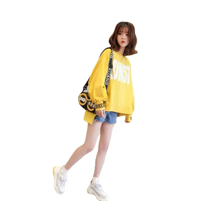 Plus Size Loose Fit Long Sleeve Sweatshirt Women's Jacket Polyester Crew Neck T-Shirt Origin China For Students Fashion