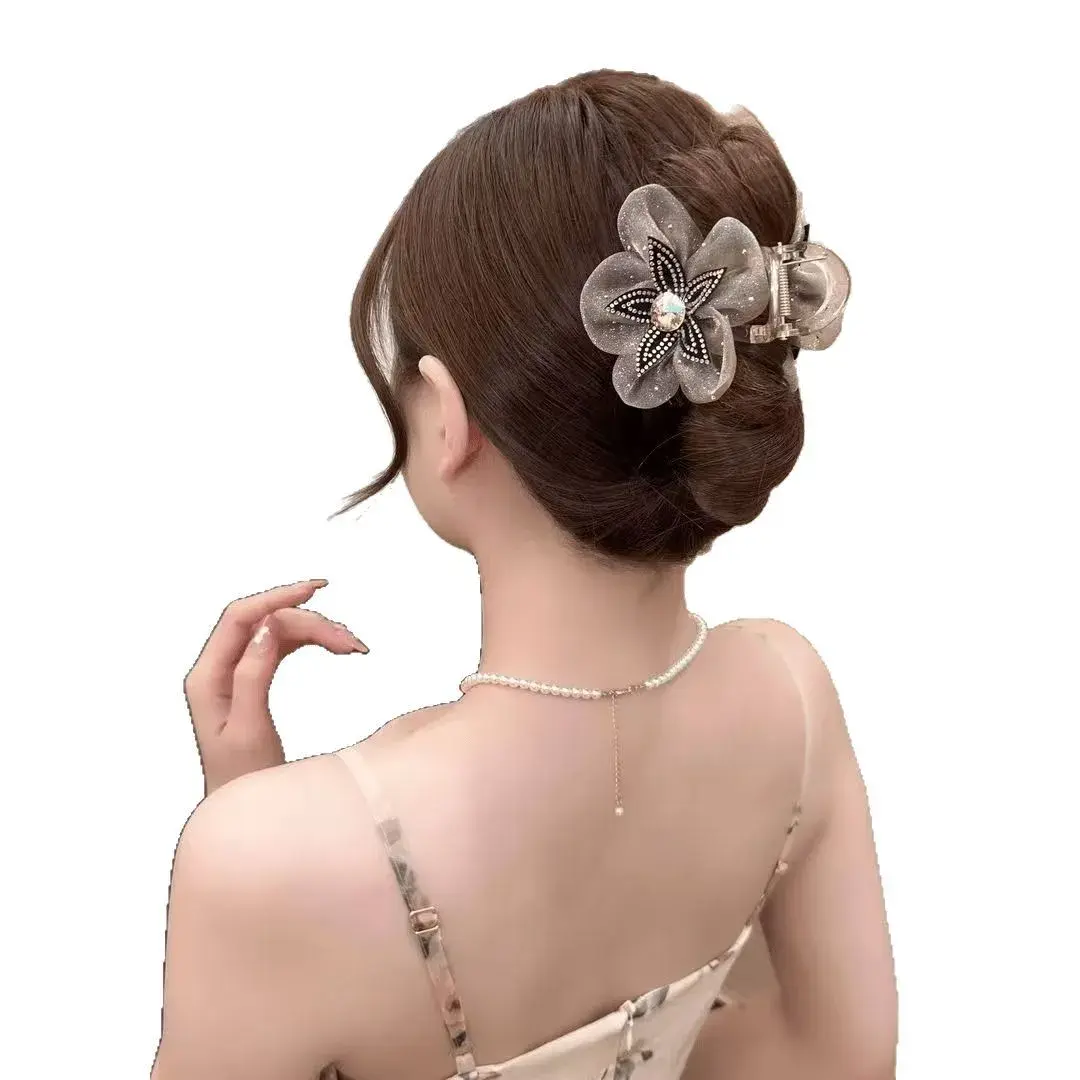 2025 New Upgrade Five Leaf Clover Mesh Flower Hair Claw Tail Clip Ball Head Clip Shark Fin Clip Professional Salon Fixing Hair C