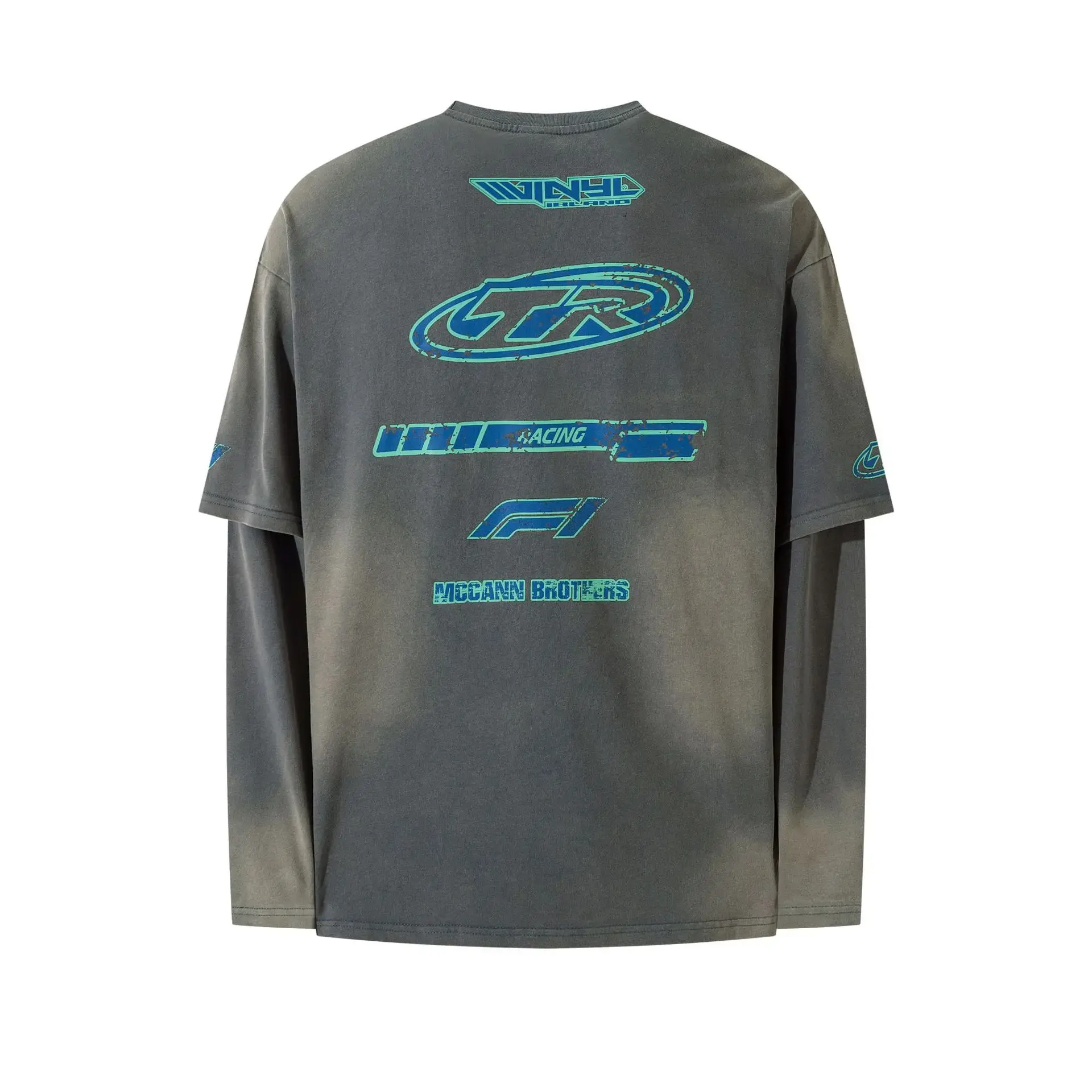 Hand-Painted Long Sleeve T-Shirt Unisex Vintage Crew Neck Top Quality Fake Two-Piece Set High Quality Man Gifts Designer T Shirt