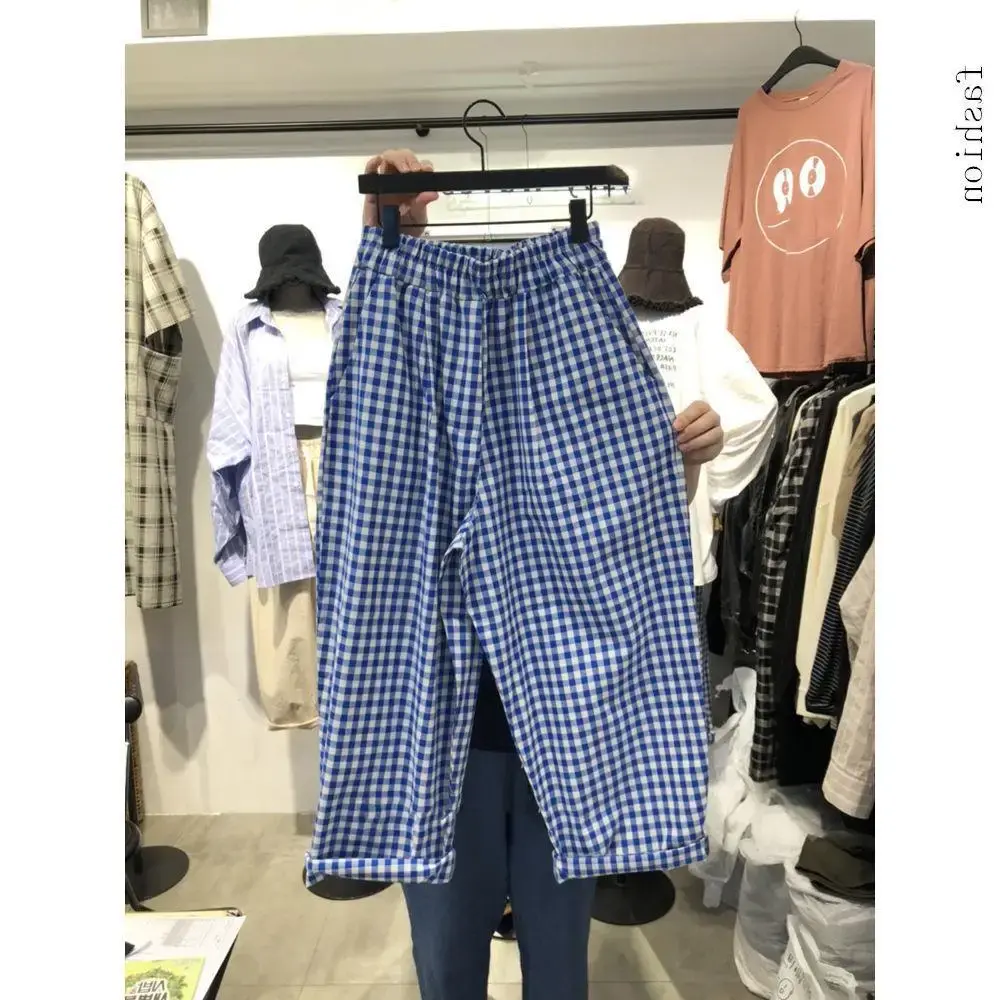 Trendy Plaid Wide Leg Nine-Fit Pants for Women Summer Hot Sale Of The Season Loose Casual Trousers Fashionable Elegant plus Size