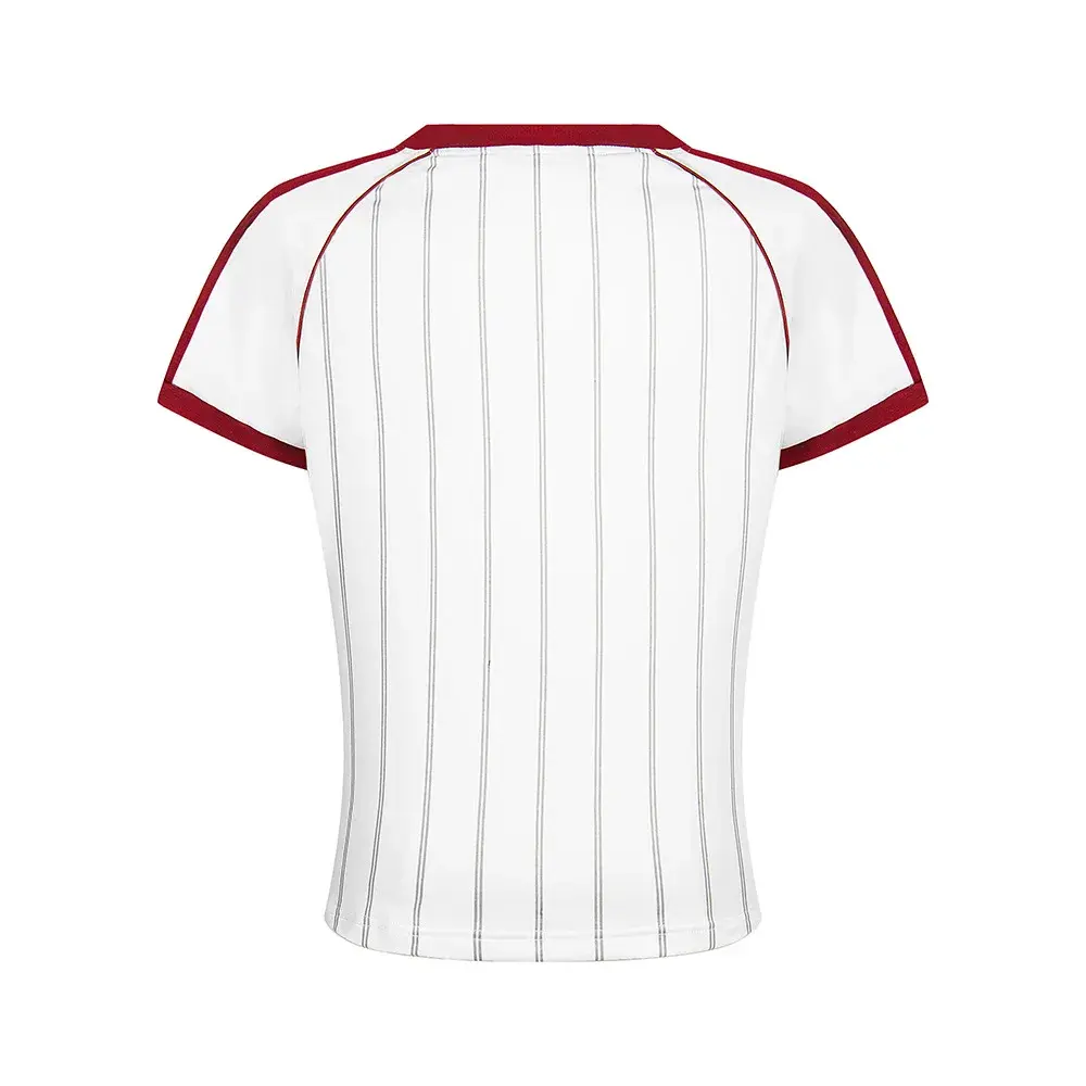 Slim Fit American V-Neck Short Sleeve T-Shirt Cycling Sportswear Women's Style Splice Weave Belt 2025 New Arrival Cotton Crew Ne