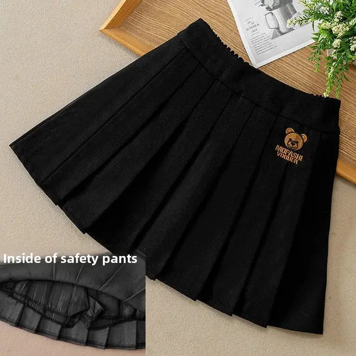 Versatile Children's Mini Dress 2024 Spring Autumn New Style Girls Skirt Nylon Fabric Pleated Design Student Uniform