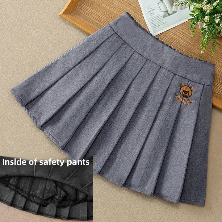 Versatile Children's Mini Dress 2024 Spring Autumn New Style Girls Skirt Nylon Fabric Pleated Design Student Uniform