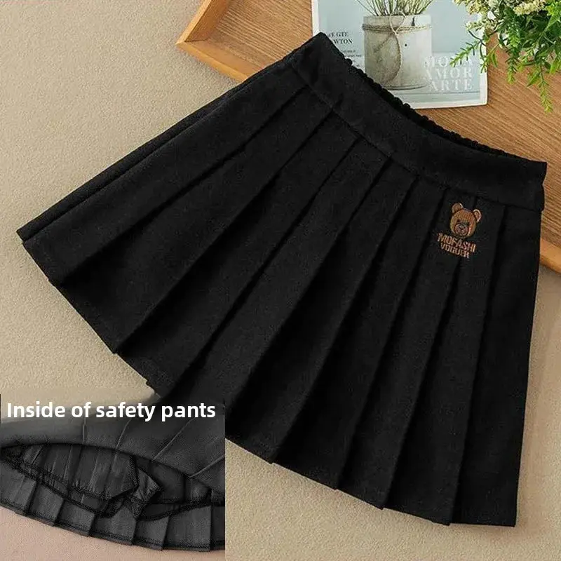 Versatile Children's Mini Dress 2024 Spring Autumn New Style Girls Skirt Nylon Fabric Pleated Design Student Uniform