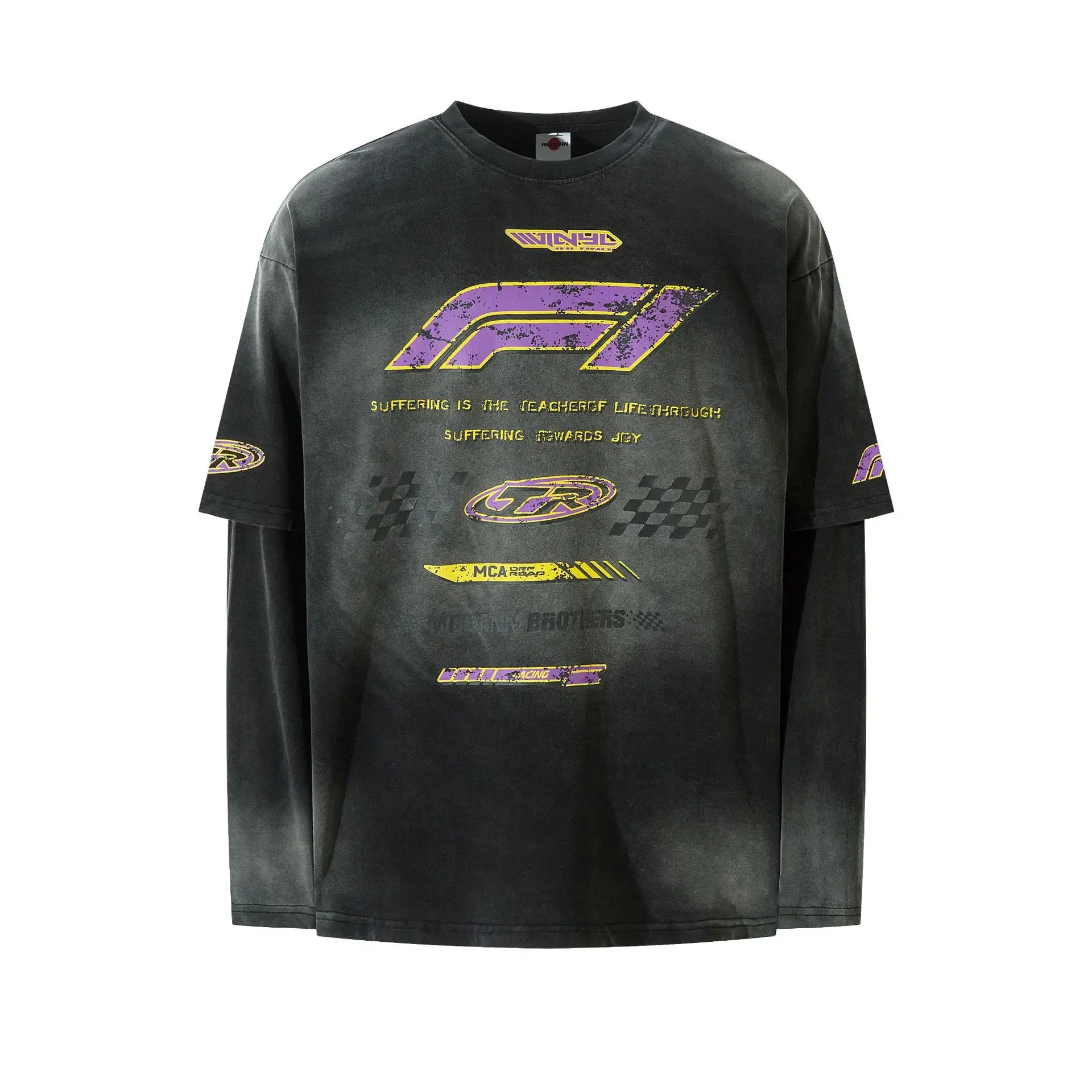 Hand-Painted Long Sleeve T-Shirt Unisex Vintage Crew Neck Top Quality Fake Two-Piece Set High Quality Man Gifts Designer T Shirt