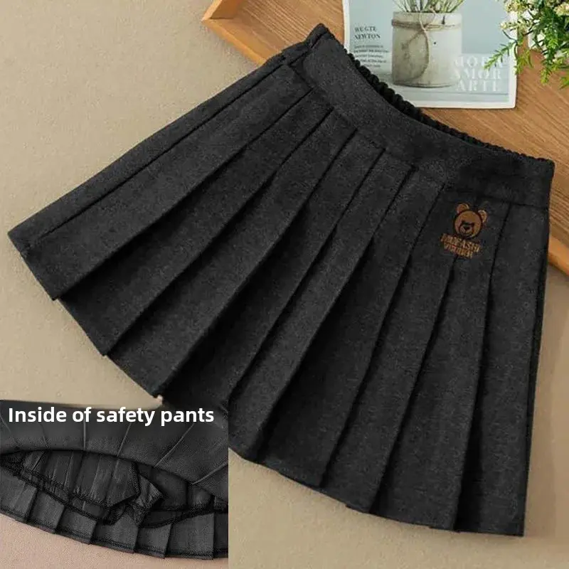 Versatile Children's Mini Dress 2024 Spring Autumn New Style Girls Skirt Nylon Fabric Pleated Design Student Uniform