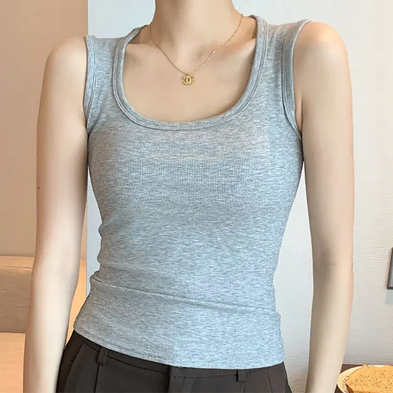 Women's Cotton Tank Top Summer New Style Inner Wear Outerwear Wide Strap Vest Cover Side Breast Fashionable Base Shirt