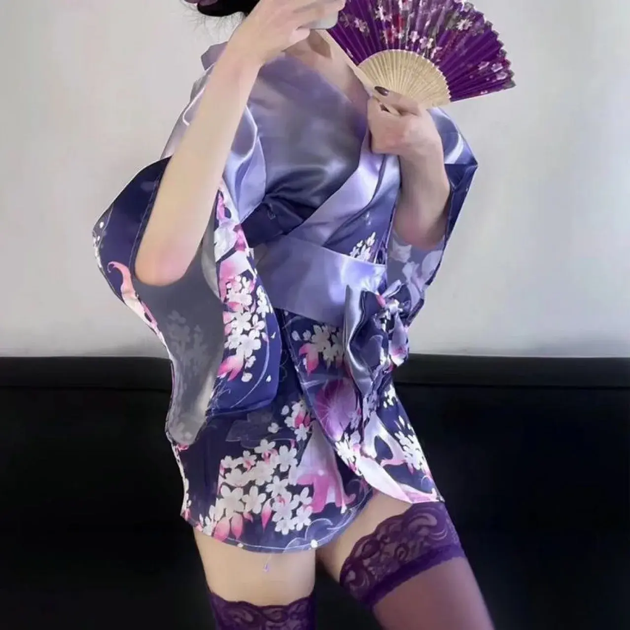 Sexy Deep V Floral Print Fox Dream Underwear Anime Style Open Front Japanese Kimono Retro Print Cross-Border Special Use Apparel