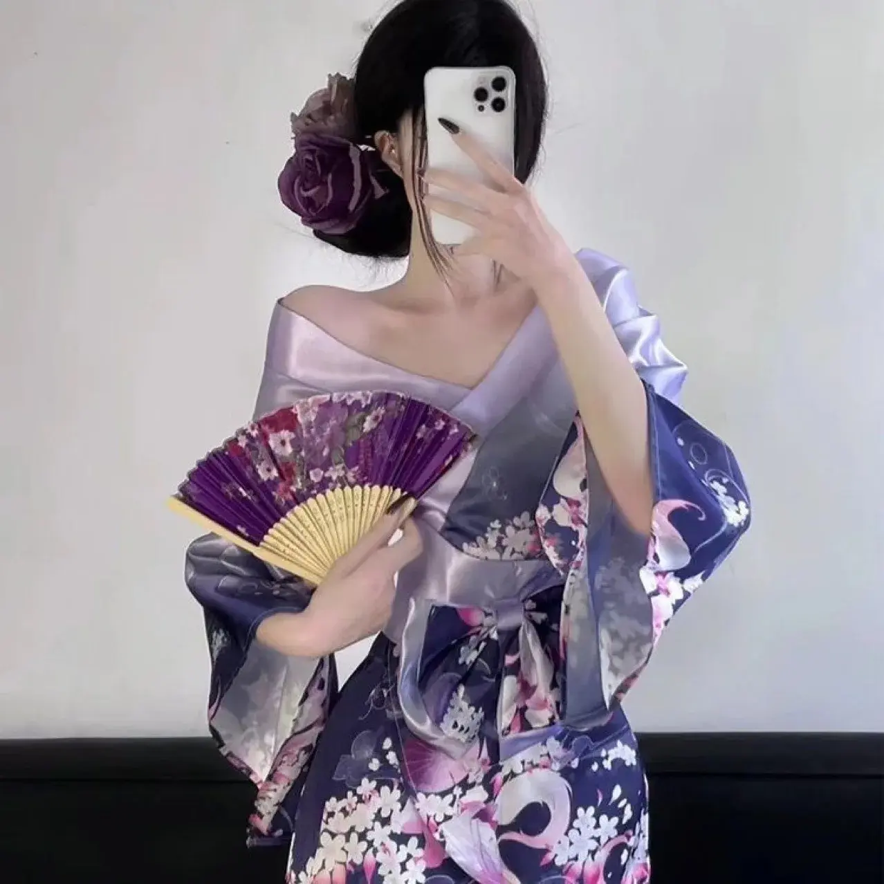 Sexy Deep V Floral Print Fox Dream Underwear Anime Style Open Front Japanese Kimono Retro Print Cross-Border Special Use Apparel