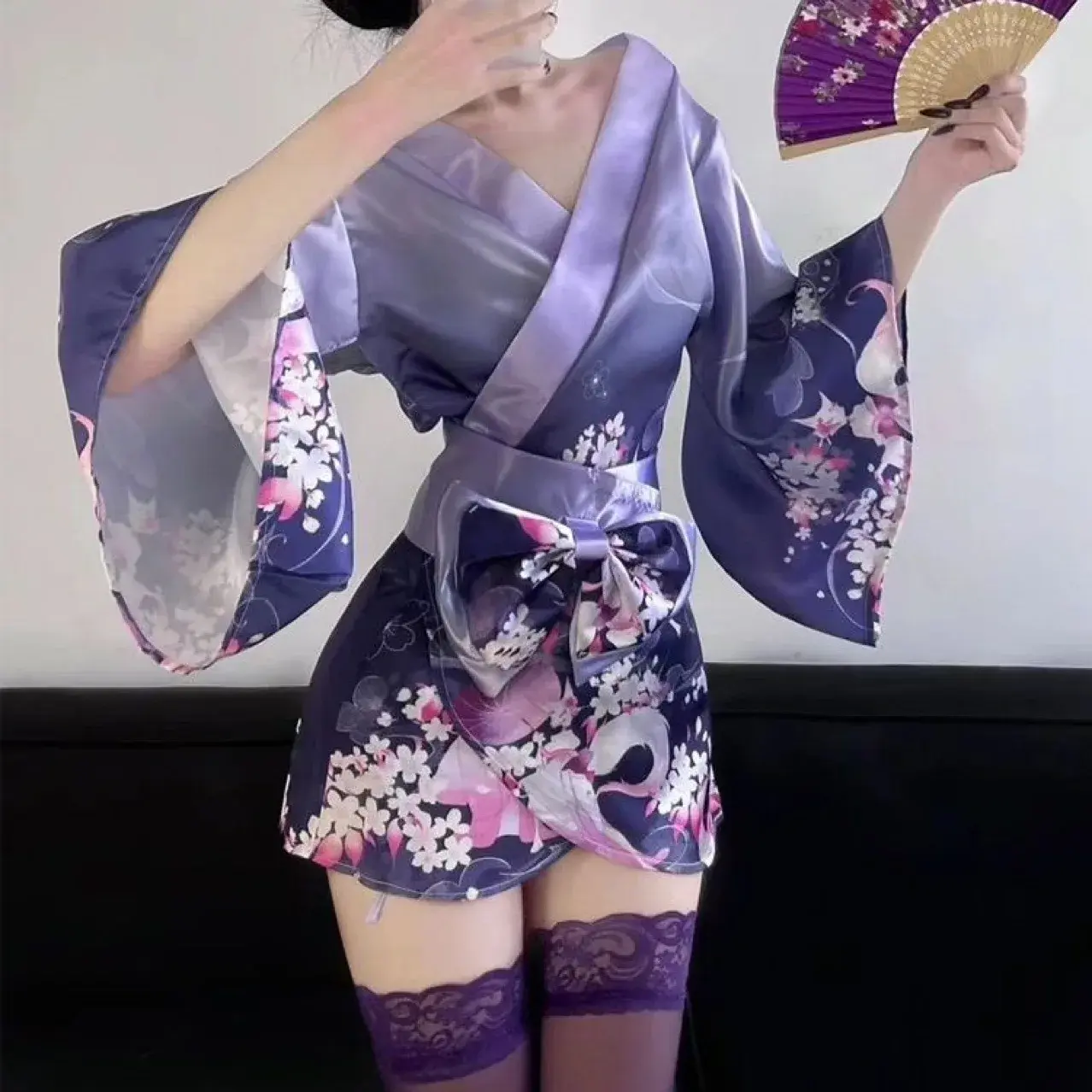 Sexy Deep V Floral Print Fox Dream Underwear Anime Style Open Front Japanese Kimono Retro Print Cross-Border Special Use Apparel