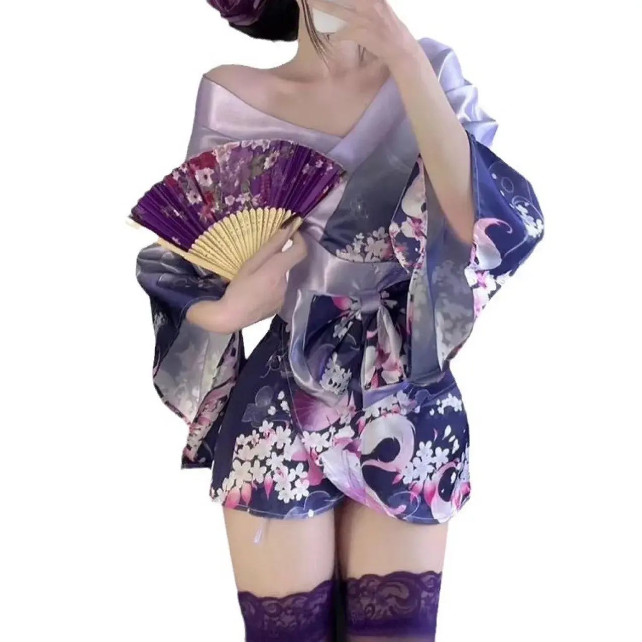Sexy Deep V Floral Print Fox Dream Underwear Anime Style Open Front Japanese Kimono Retro Print Cross-Border Special Use Apparel