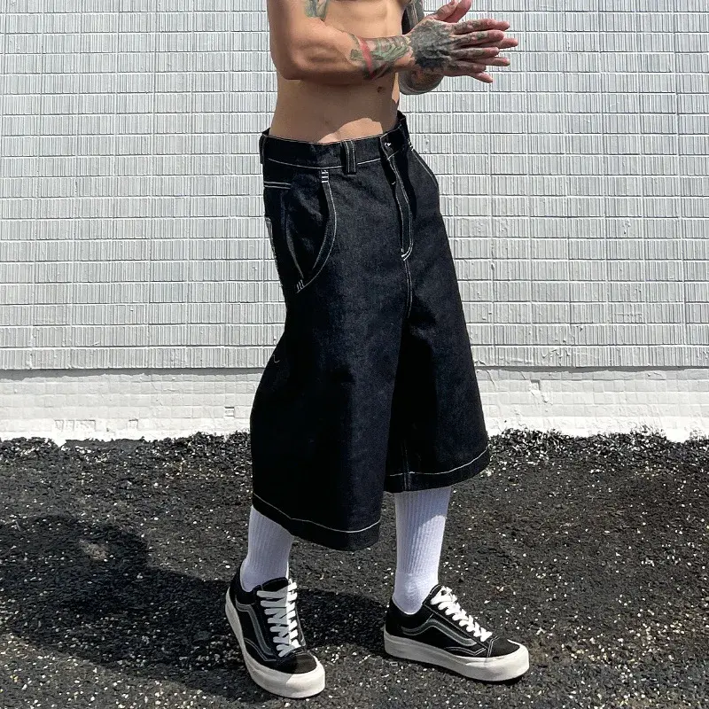 American Style Denim Shorts For Men Loose Fit Casual Pants Summer 2024 Trendy Brand Wash Cut Five Point Length
