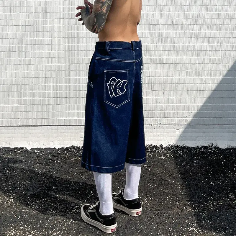 American Style Denim Shorts For Men Loose Fit Casual Pants Summer 2024 Trendy Brand Wash Cut Five Point Length